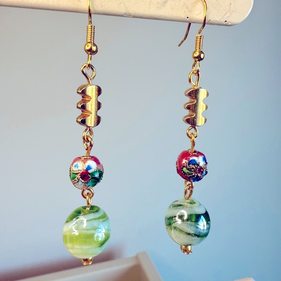 Cloisonné and Swirl Earrings #7 - Picture 1 of 2